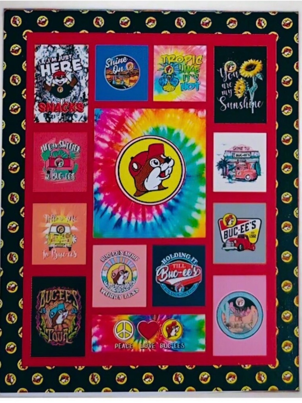 Buc-Ees Twin-Size Quilt 68"x86" Tie-Dye & Graphic Panels Polyester Cotton Blend